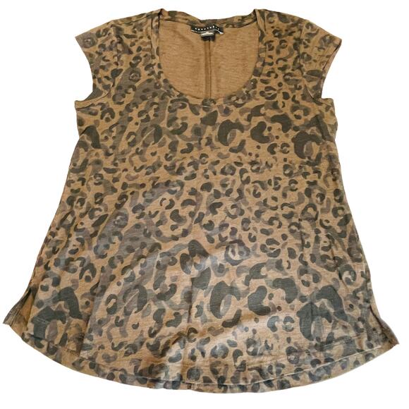 SANCTUARY Alma Brown Black Leopard Print Scoop Neck Cap Sleeve Tee Top XS - Picture 5 of 9